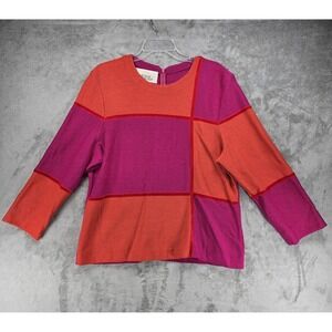 Vintage Steve Fabrikant Wool Blend Colorblock Knit Sweater USA Size M/L Back Zip